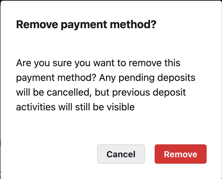 click remove for payment method