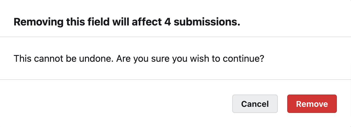 Pop-up warning window that indicates the number of submissions that will be impacted