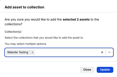 Add asset to collection modal