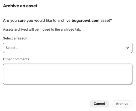 Archive asset modal