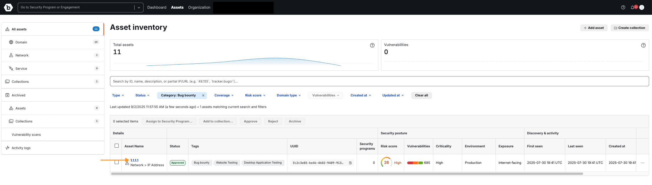 Viewing asset details