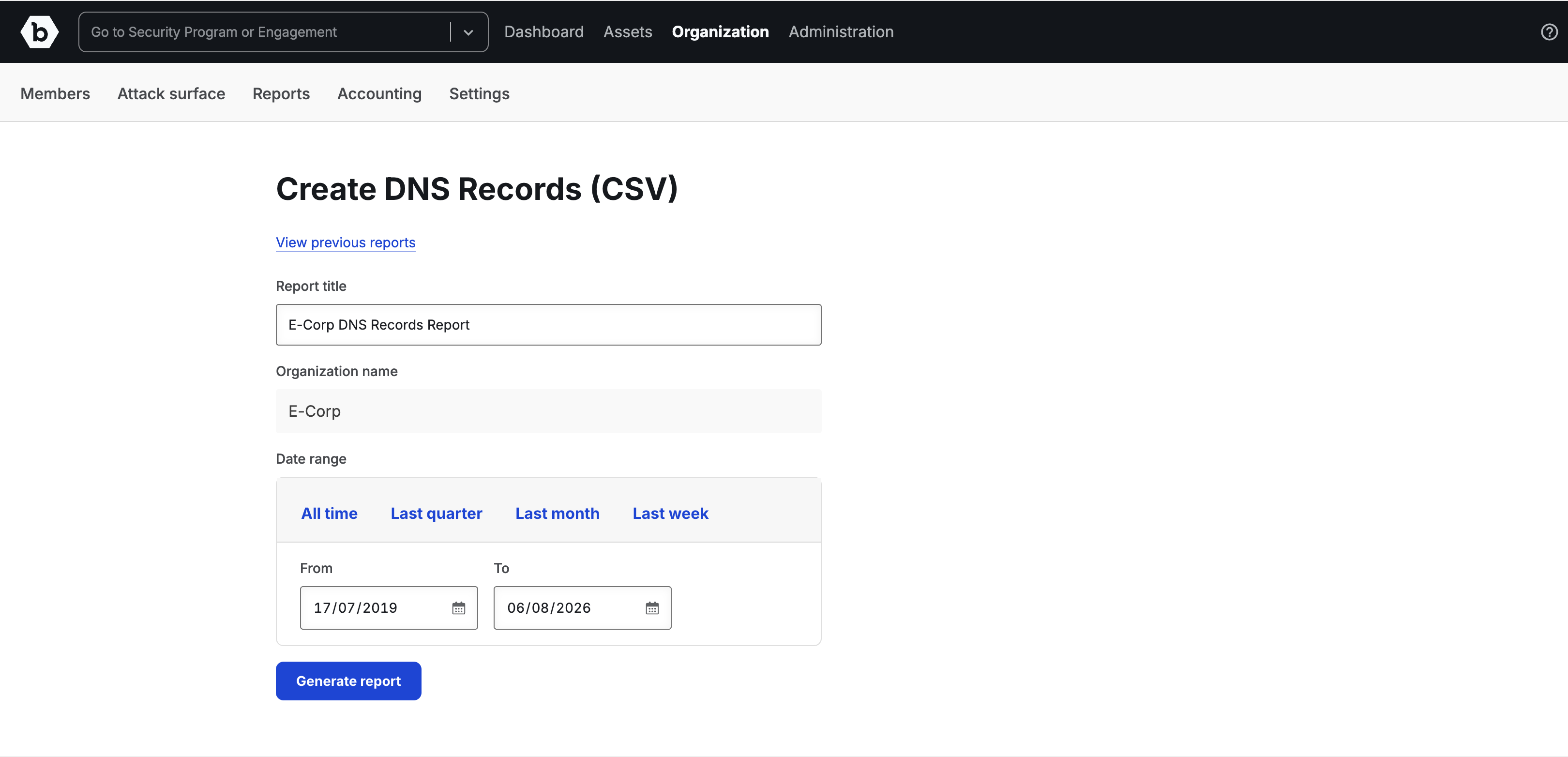 create DNS records report page