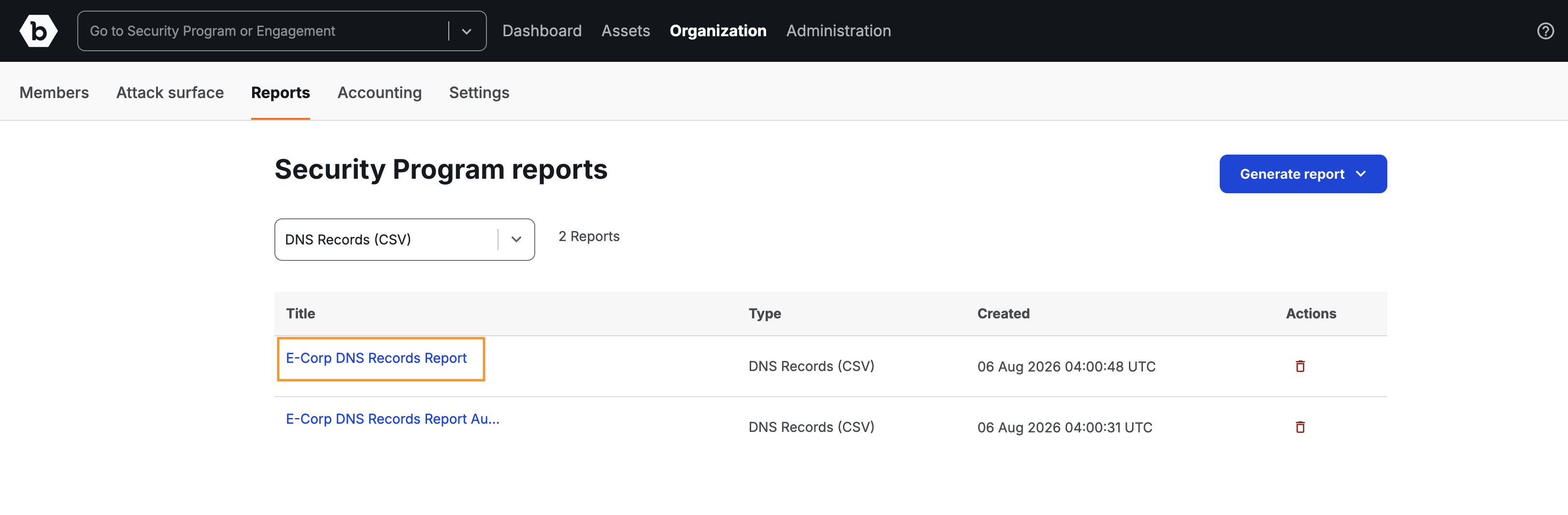 DNS records report link