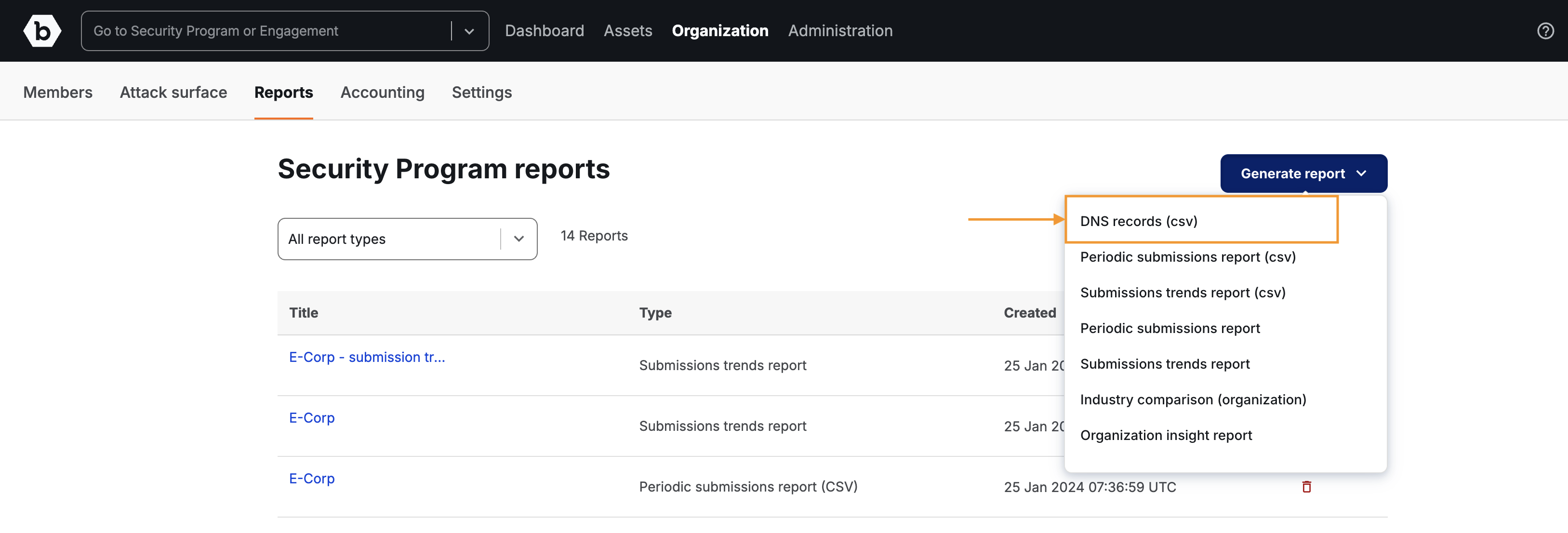 click create new report for DNS records