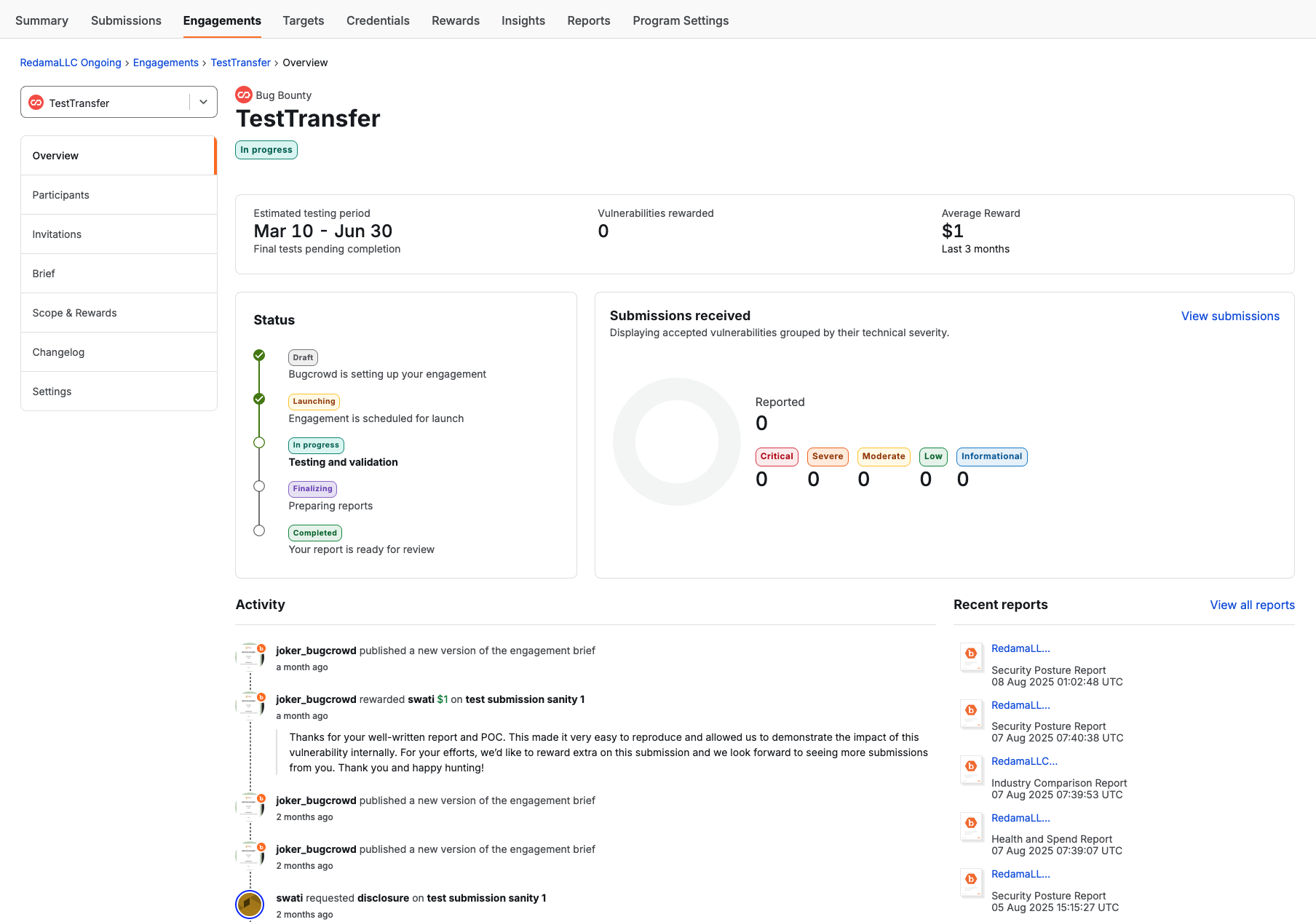 Engagement overview page