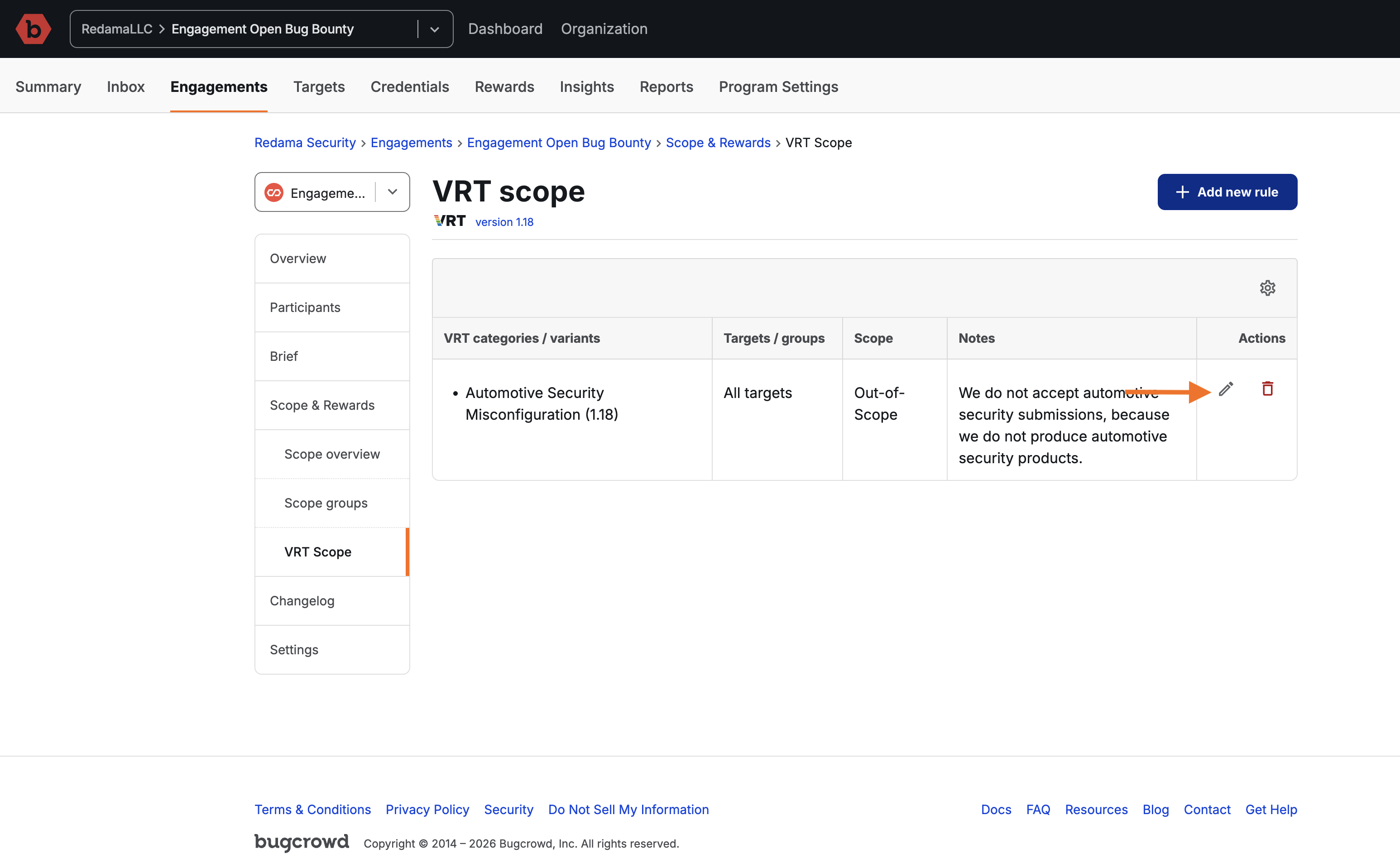 vrt scope sub-section, edit button