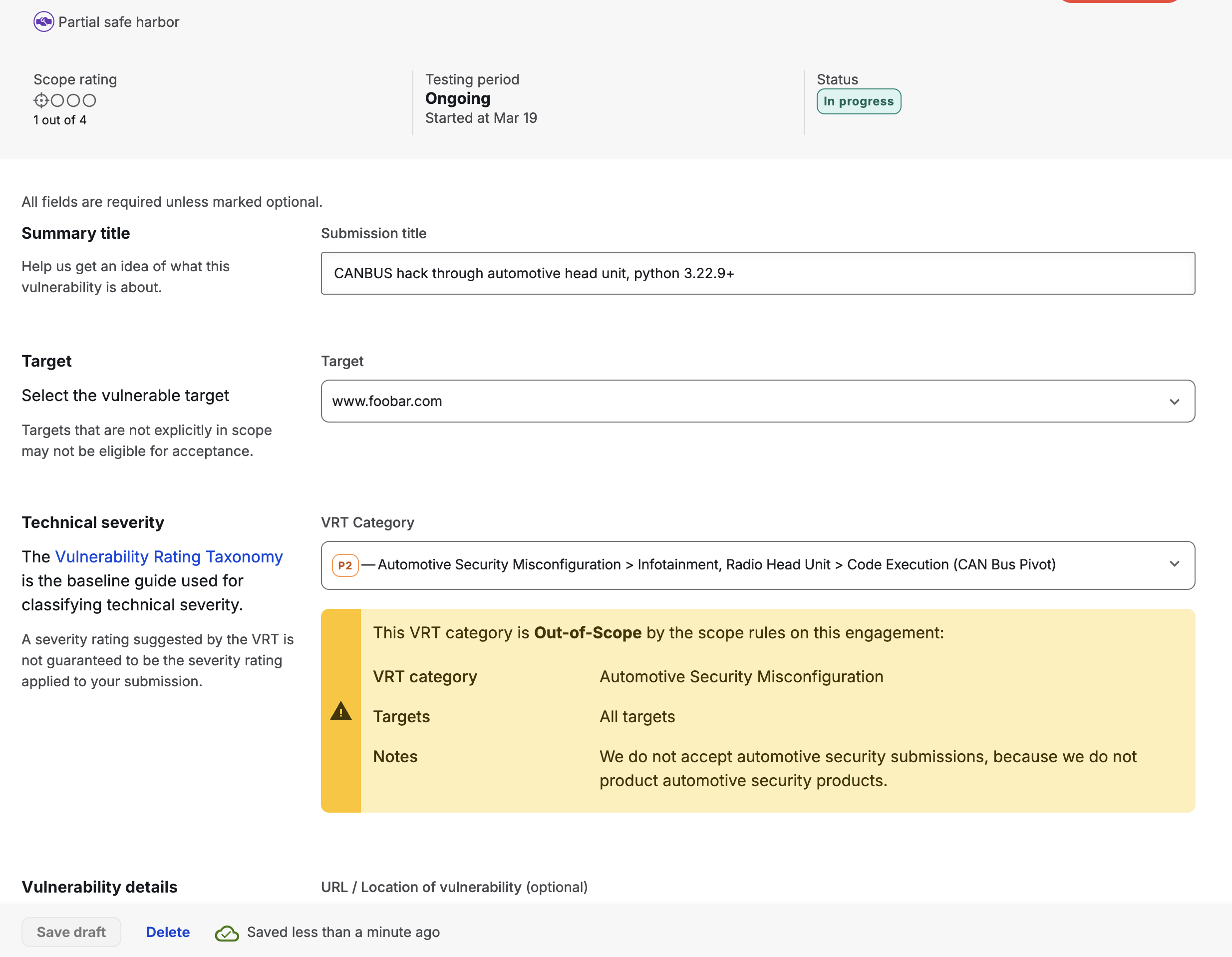 submission form showing scope exclusions