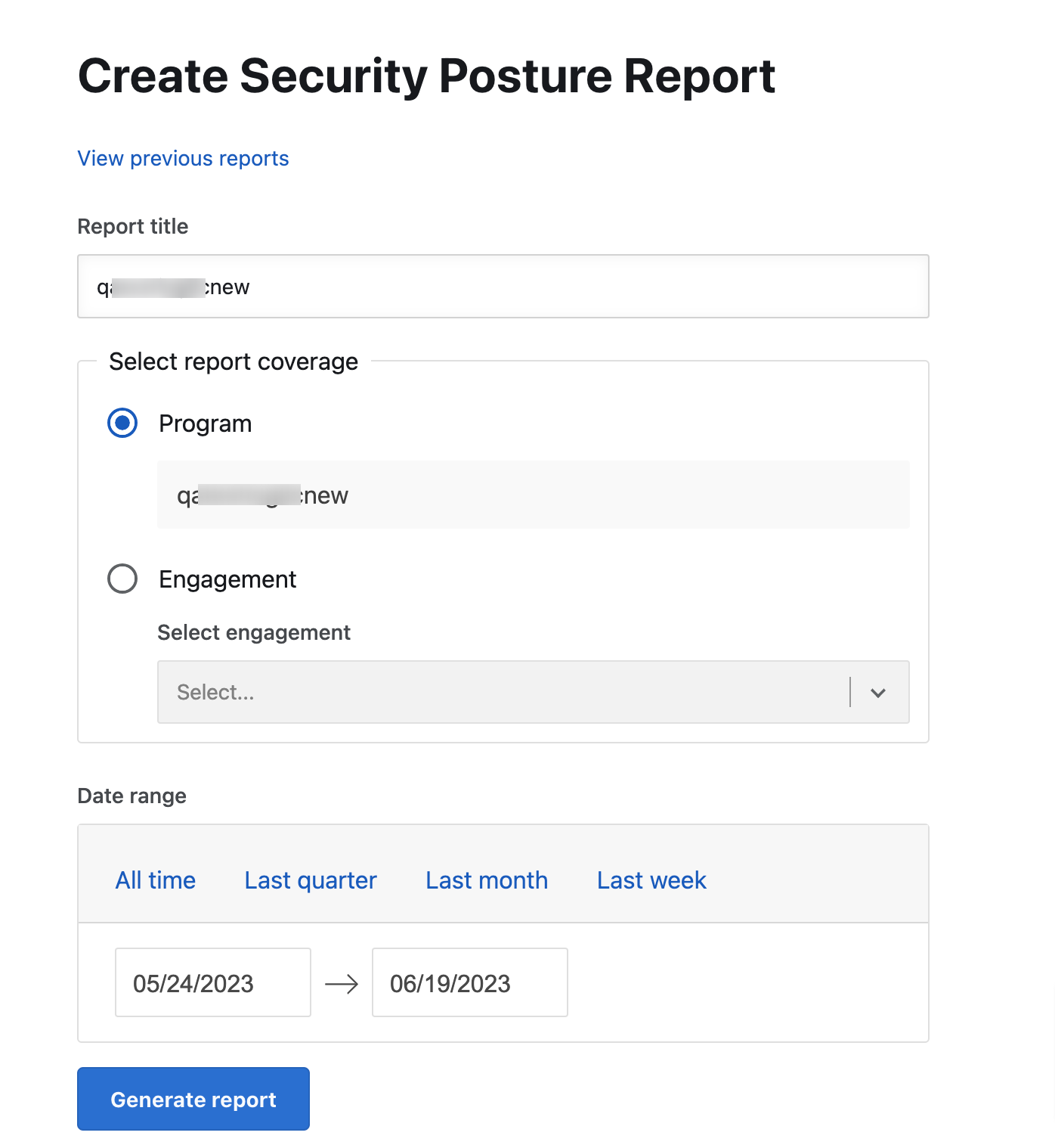 Create security posture report page