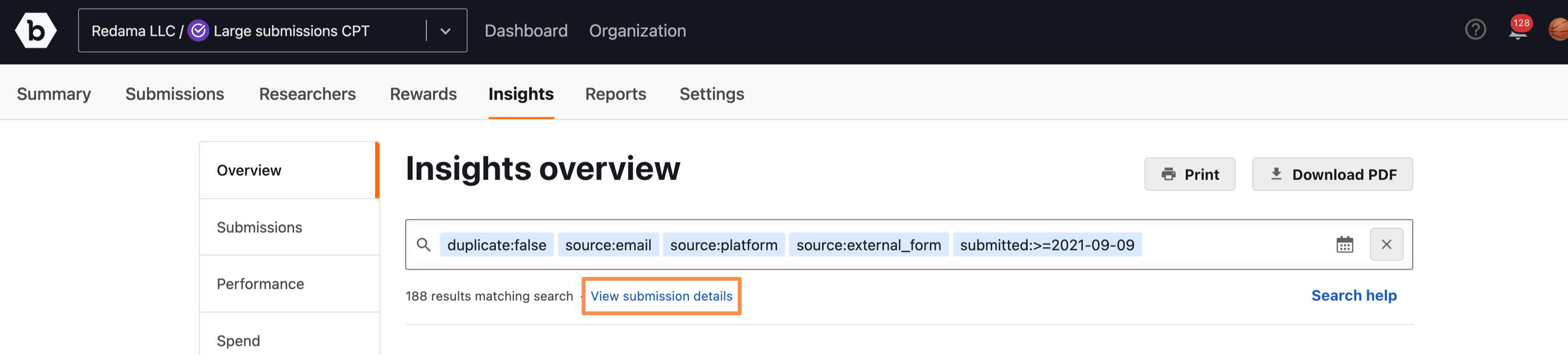 Insights filter