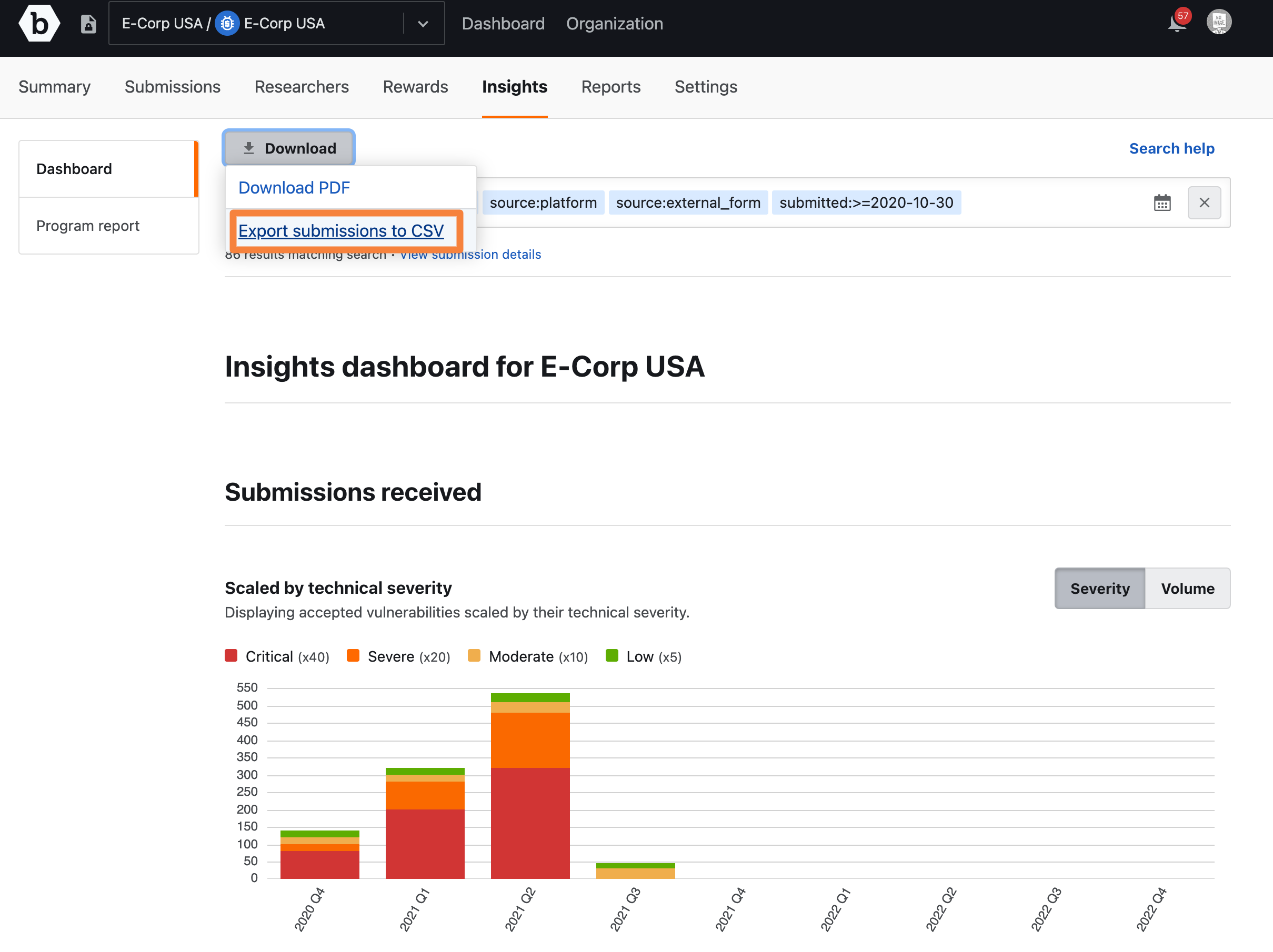 Insights Export Submission to CSV