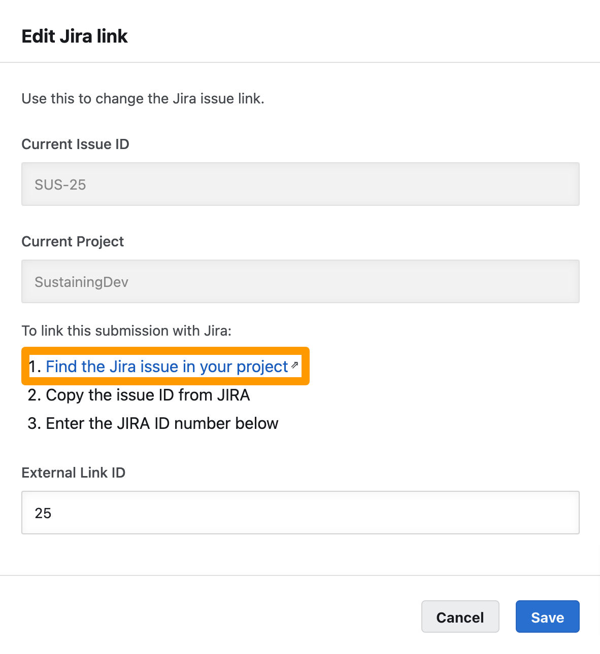 Click Find the Jira issue in your project