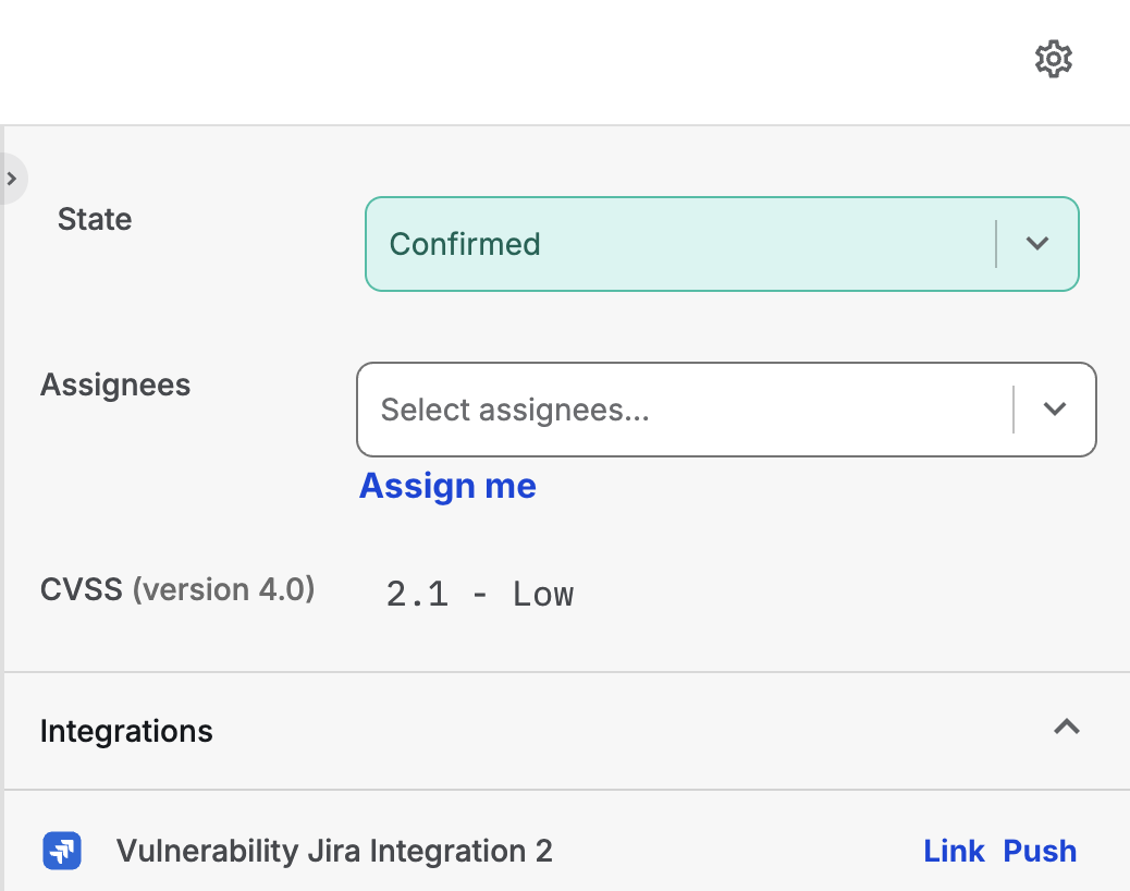 Image Placeholder - Vulnerability Detection Integrations panel with Link and Push buttons