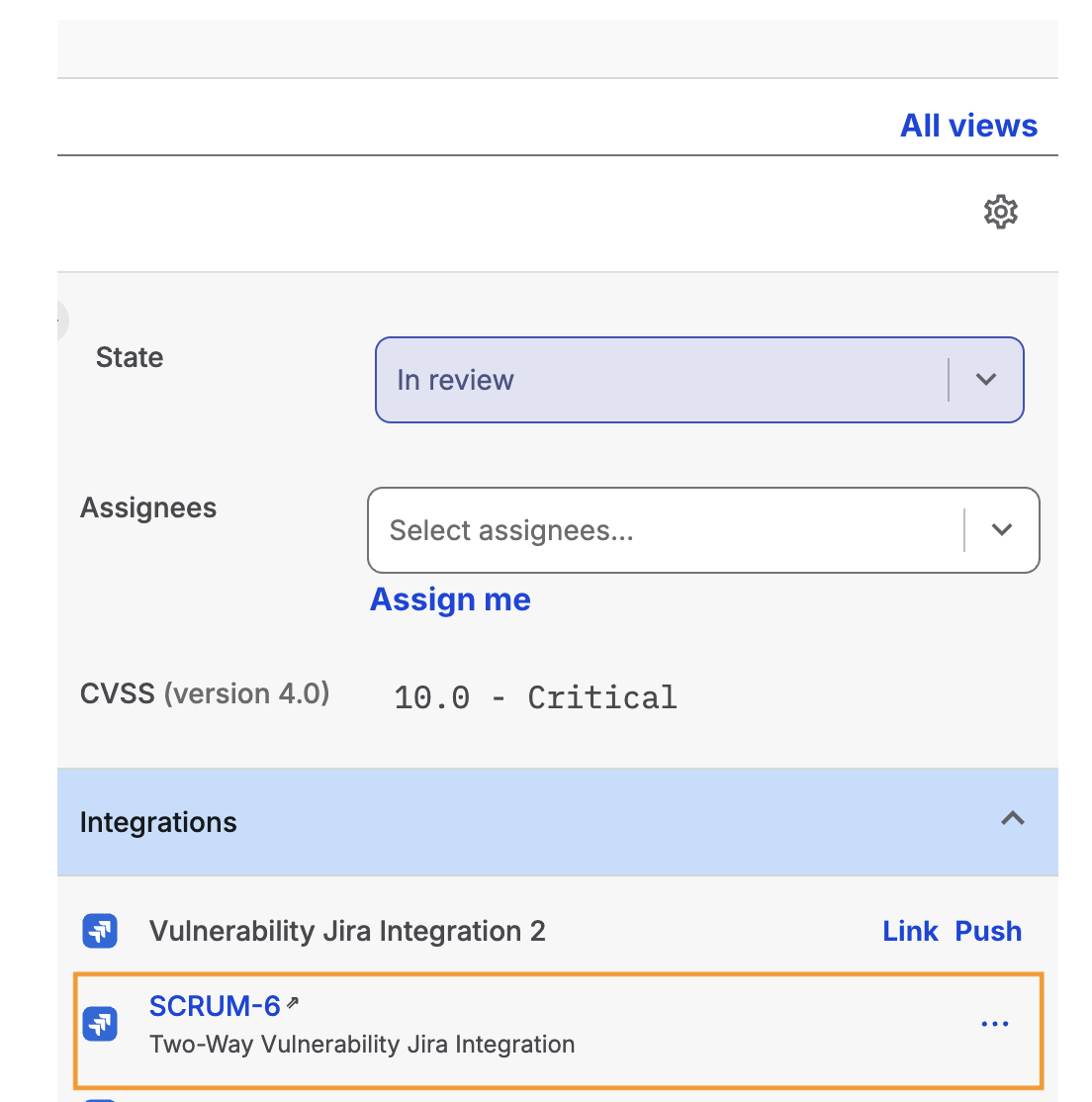 Image Placeholder - Kebab menu with Push updates to Jira, Edit ID, and Unlink options