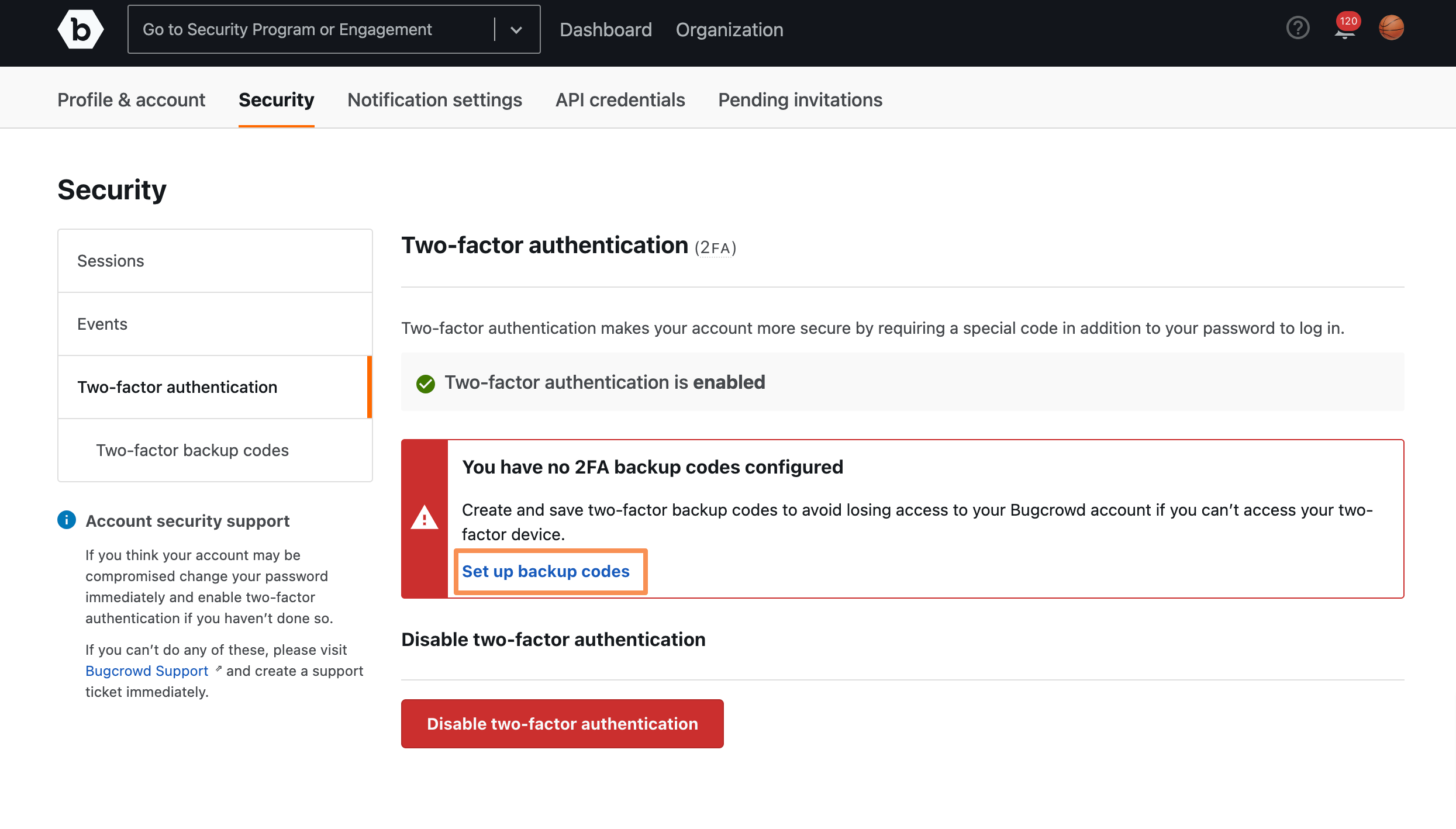 set up backup codes