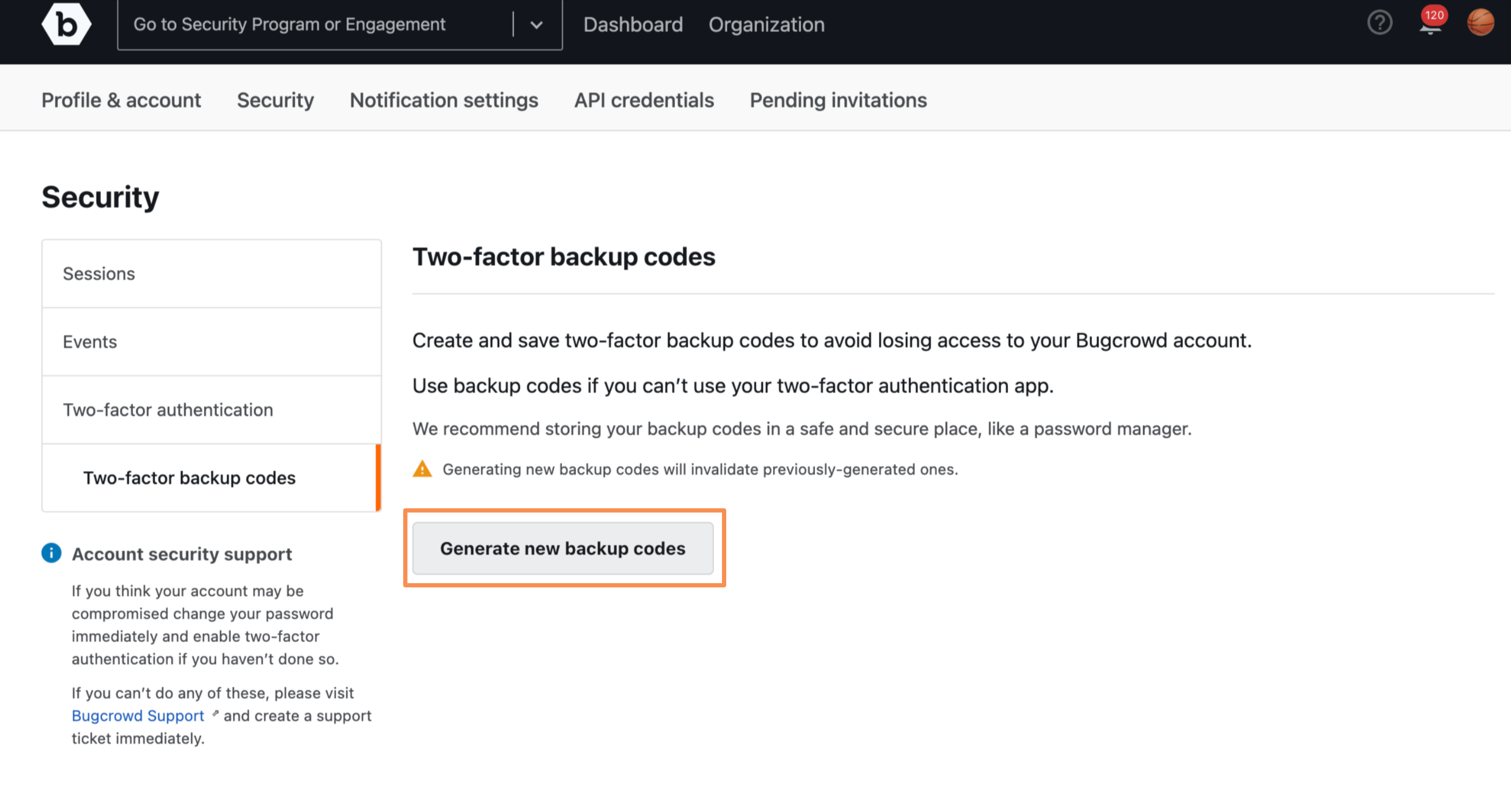 two factor backup codes