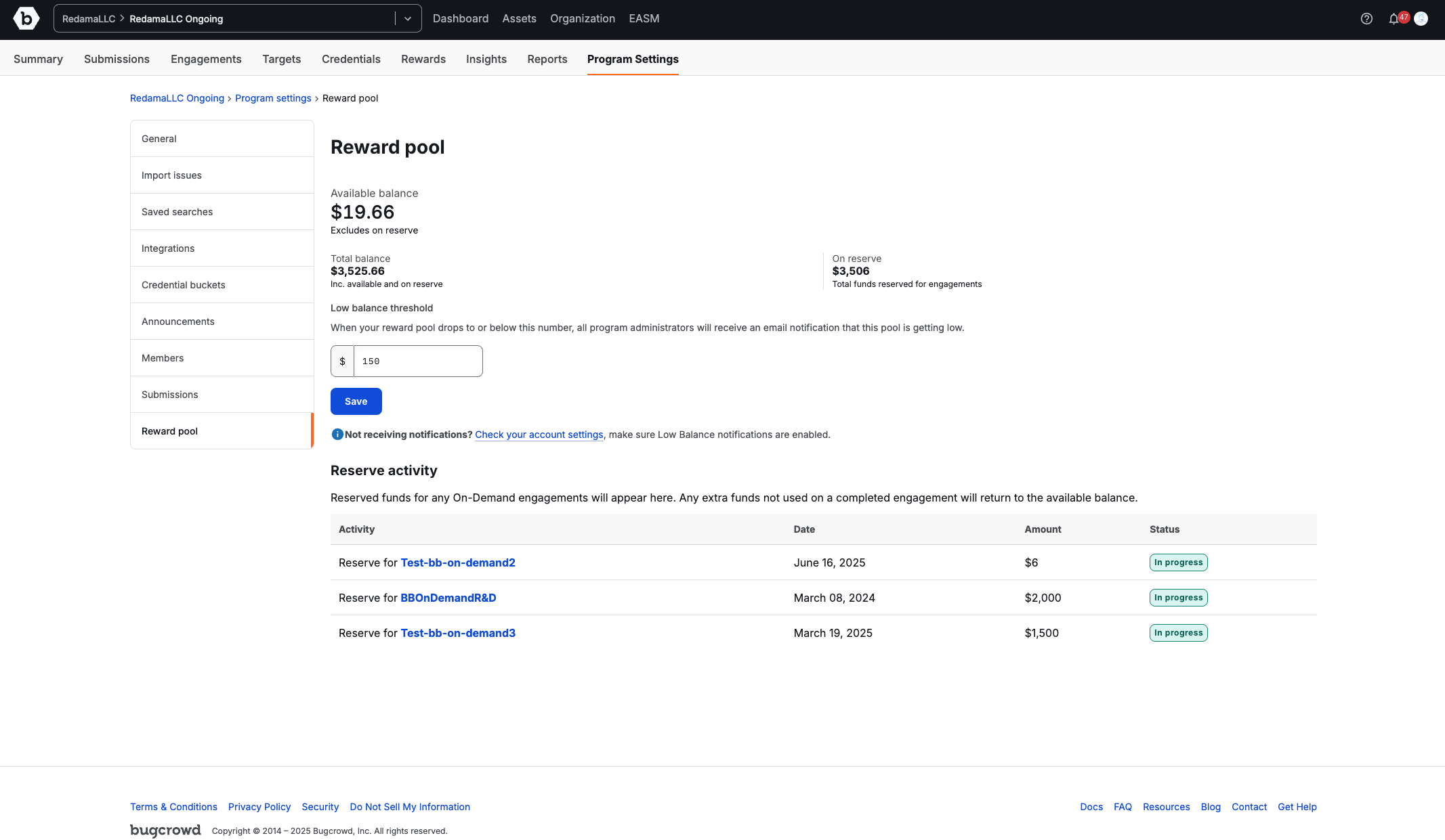 Reward Pool page overview