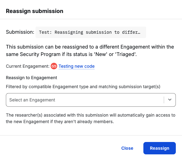 Reassign submission dialog