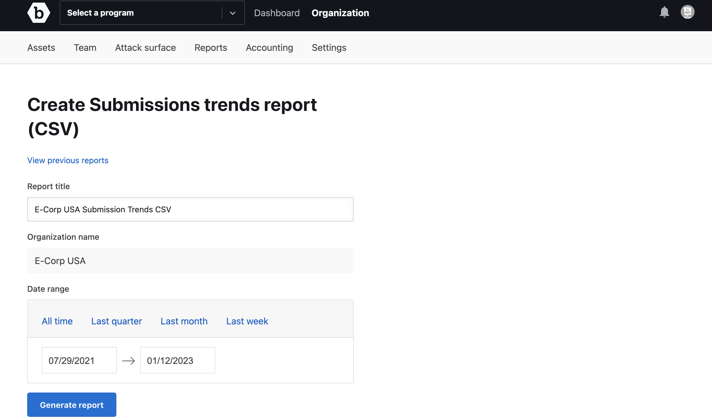 Create submission trends report CSV page