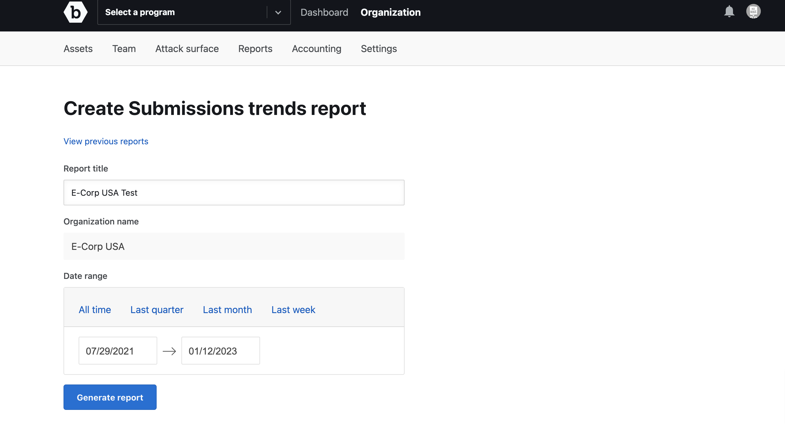 create submission trends report page