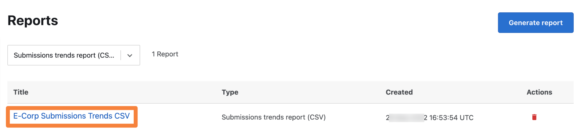 submissions trends report in CSV format link