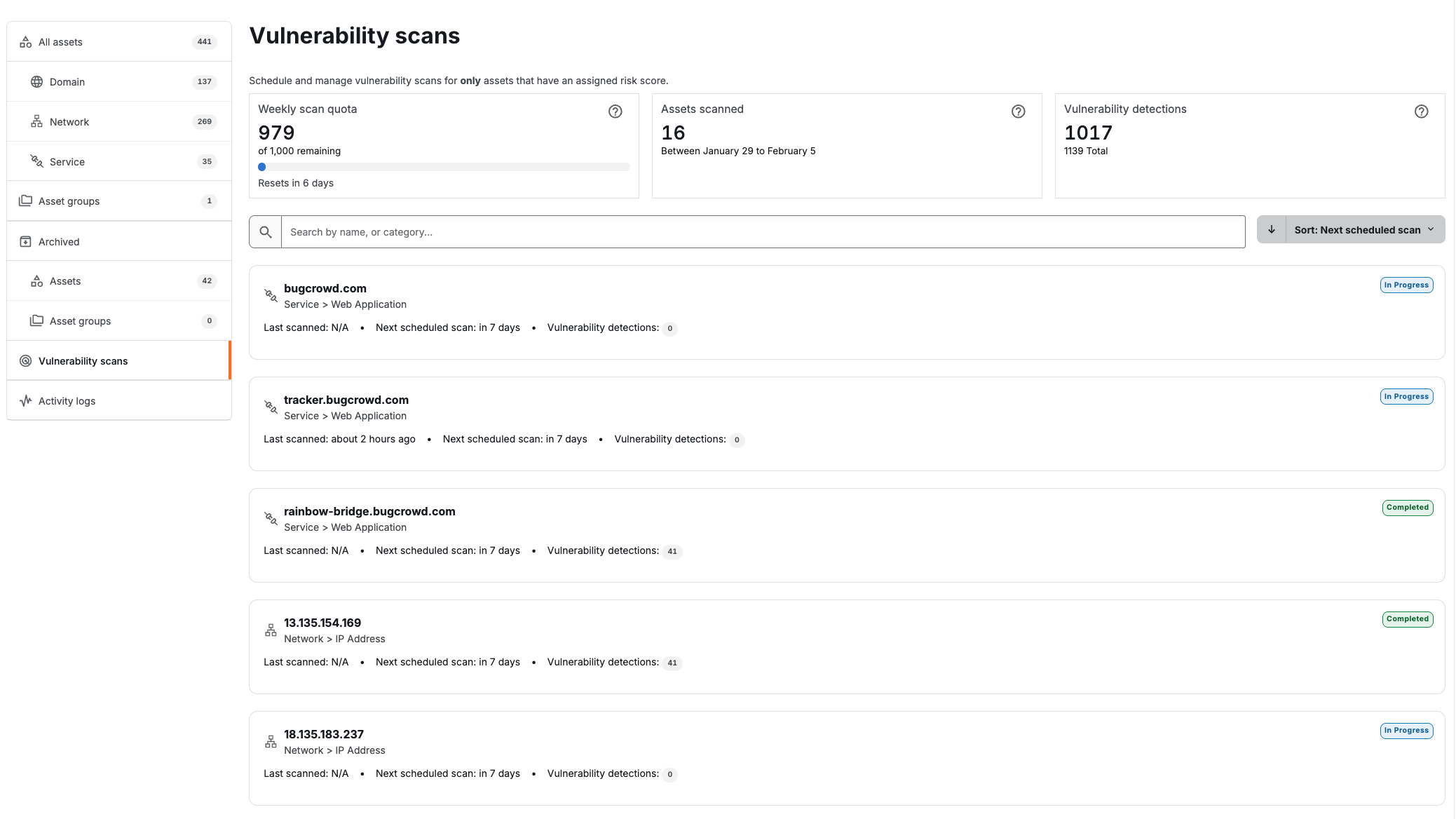 Vulnerability scans page