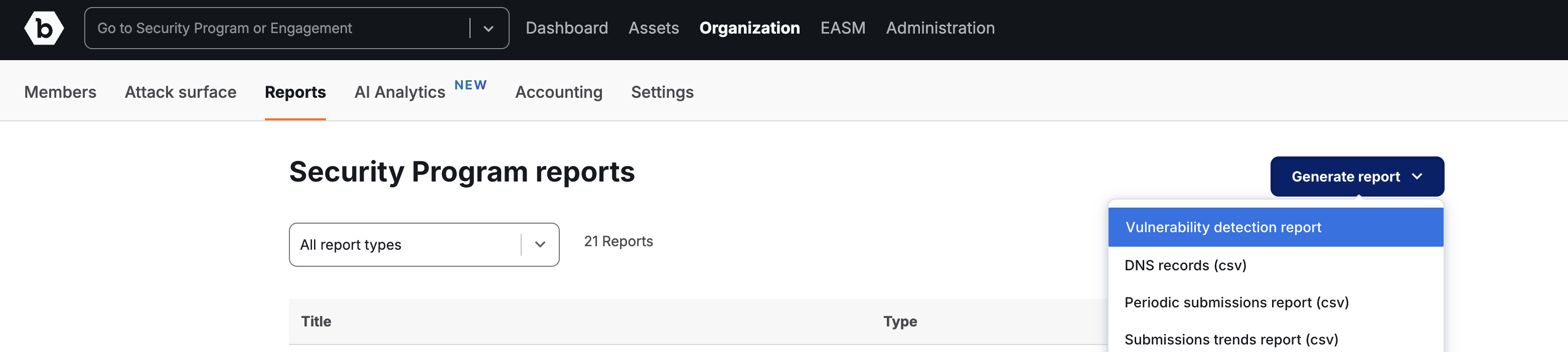 click create new report for vulnerability detection