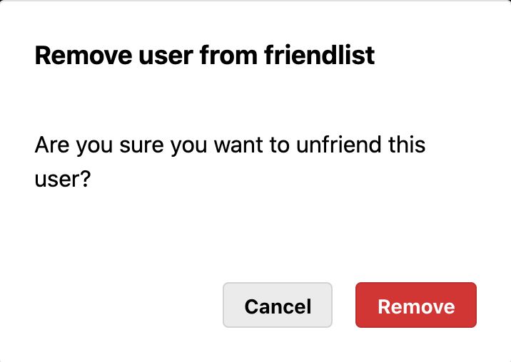 Confirmation to remove friend from friend list