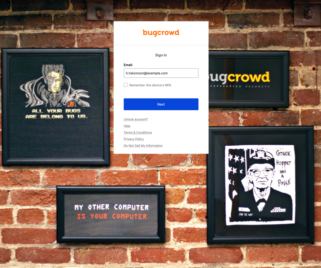 Bugcrowd Commercial login screen